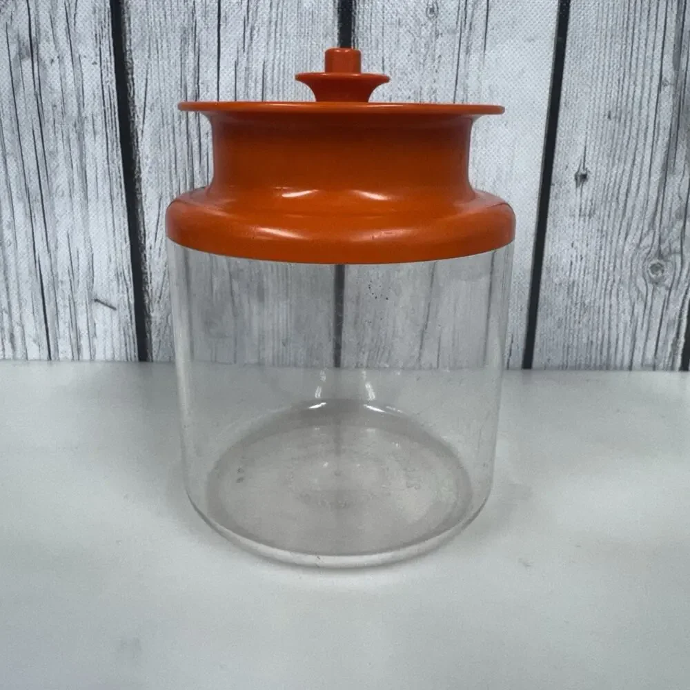 Vintage Tupperware Orange 2 1/4 Cup Canister #1477 With Push Button Lid
